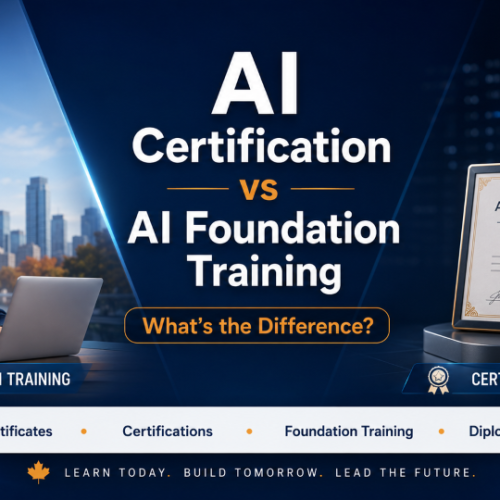 Canadian professional comparing AI certification and AI foundation training