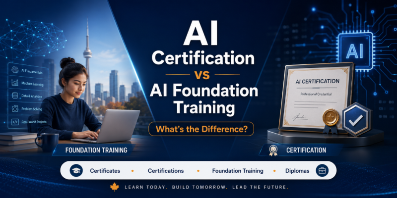 Canadian professional comparing AI certification and AI foundation training