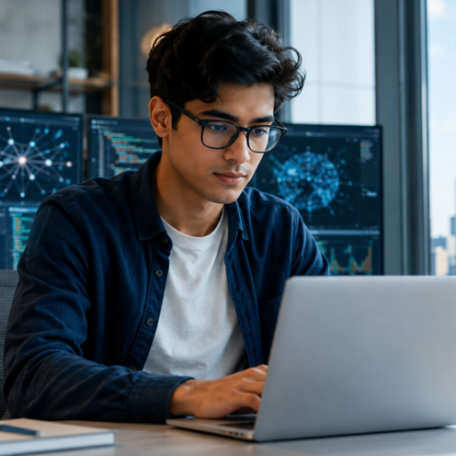 Student evaluating an artificial intelligence diploma program in Canada