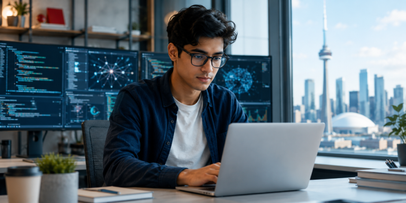 Student evaluating an artificial intelligence diploma program in Canada
