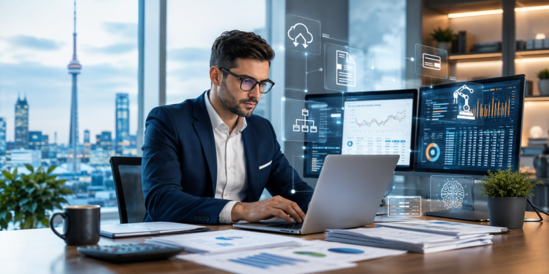 Canadian accounting professional using financial technology and cloud accounting software